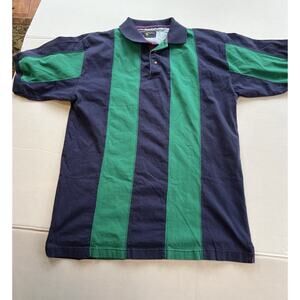 Apparel Workshop Vintage Rugby Shirt mens Lg Blue Green Vertical Wide Striped